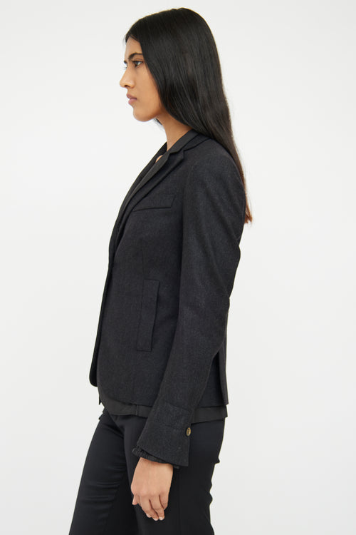 Brunello Cucinelli Grey Wool & Black Layered Blazer