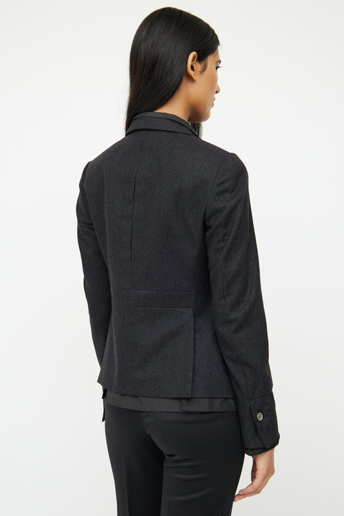 Brunello Cucinelli Grey Wool & Black Layered Blazer