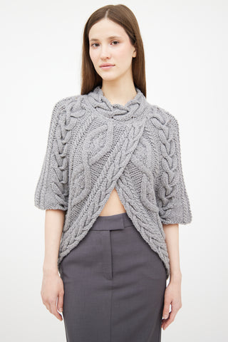 Brunello Cucinelli Grey Cashmere Cable Knit Slit Sweater