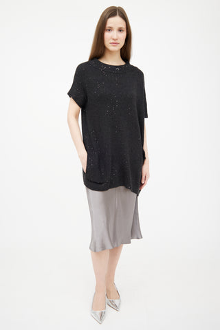 Brunello Cucinelli Grey Cashmere Knit Sequin Top