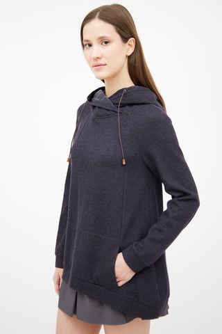 Brunello Cucinelli Grey Cashmere Monilli Trim Hoodie