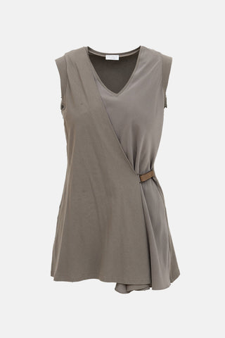 Brunello Cucinelli Draped Buckled V-Neck Top