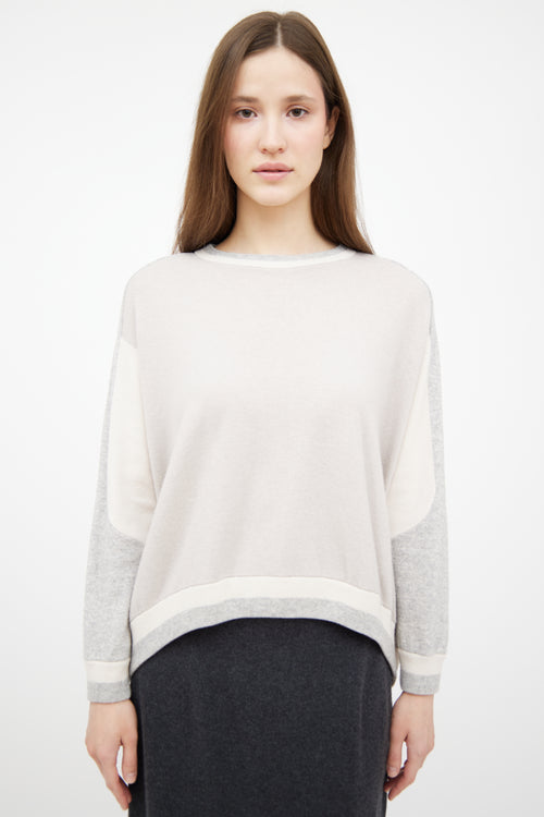 Brunello Cucinelli Grey & White Cashmere Knit Panelled Sweater