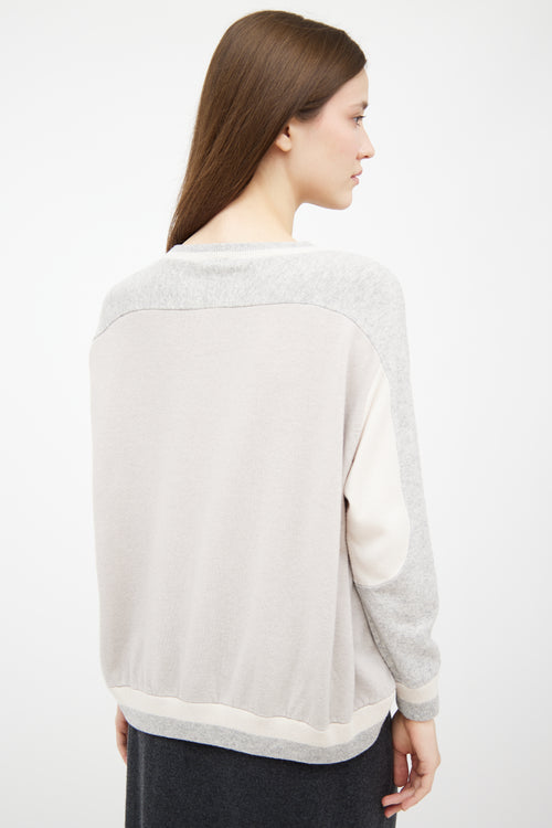 Brunello Cucinelli Grey & White Cashmere Knit Panelled Sweater