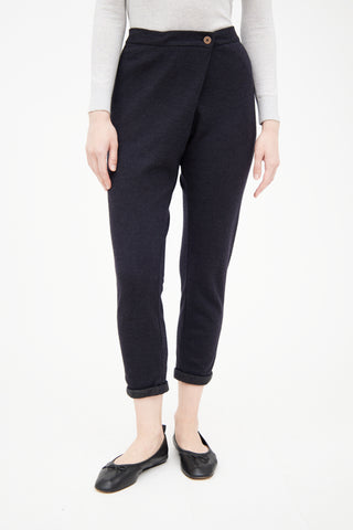 Brunello Cucinelli Navy Cashmere Cropped Slim Trouser