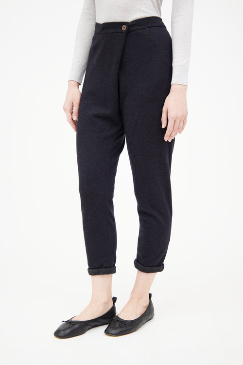 Brunello Cucinelli Navy Cashmere Cropped Slim Trouser