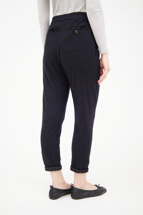 Brunello Cucinelli Navy Cashmere Cropped Slim Trouser