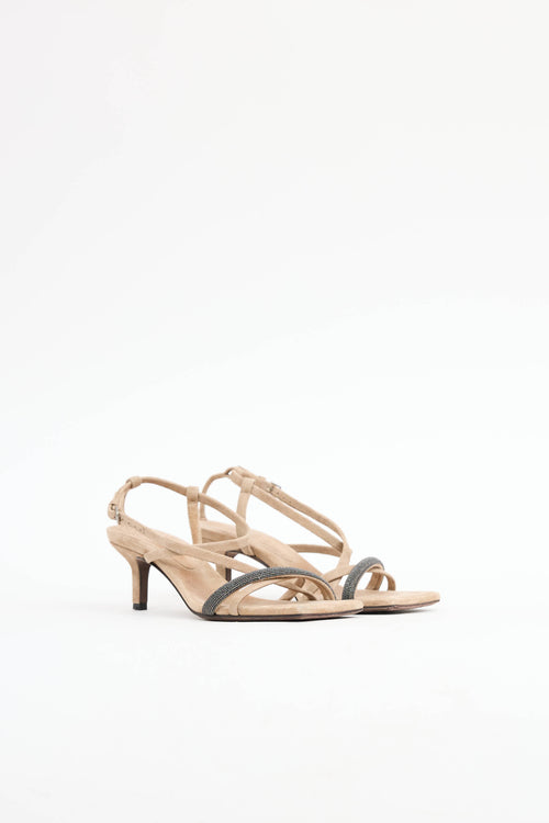 Brunello Cucinelli Suede Monili Strappy Sandal