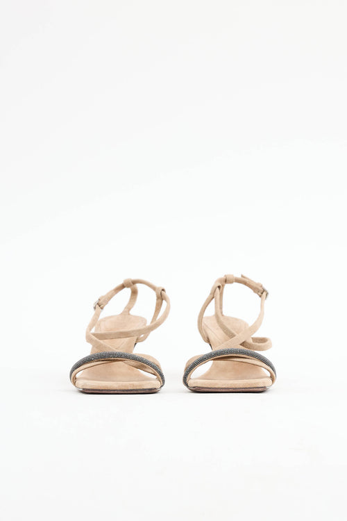 Brunello Cucinelli Suede Monili Strappy Sandal