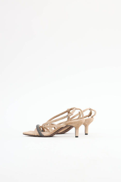 Brunello Cucinelli Suede Monili Strappy Sandal