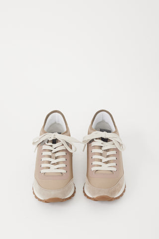 Brunello Cucinelli Grey Neoprene & Suede Monili Sneaker