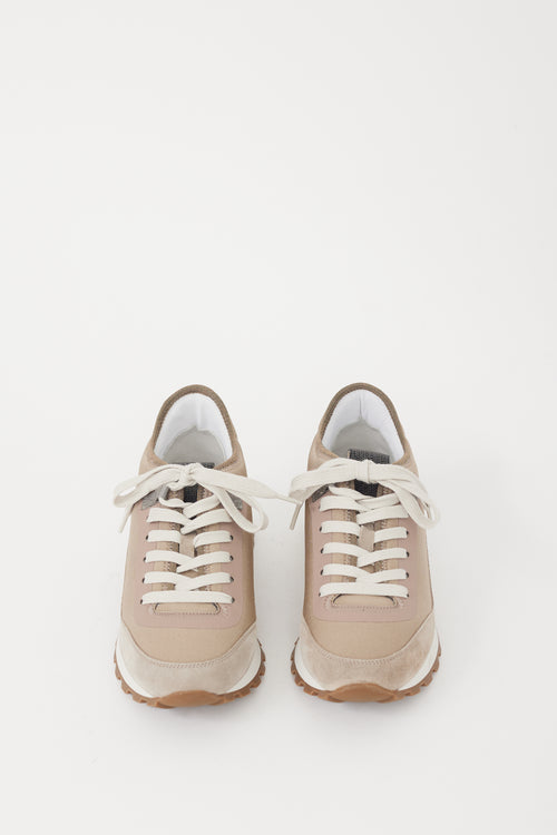 Brunello Cucinelli Grey Neoprene & Suede Monili Sneaker