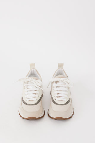 Brunello Cucinelli Beige Nylon & Suede Monili Sneaker