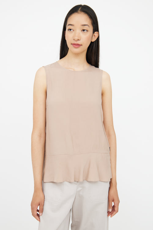 Brunello Cucinelli Beige Silk Sleeveless Blouse