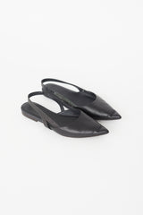 Brunello Cucinelli Black Leather Monili Bead Slingback Flat
