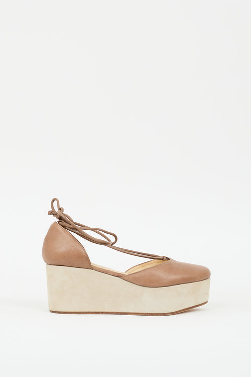 Brunello Cucinelli Brown & Beige Leather D'orsay Wedge