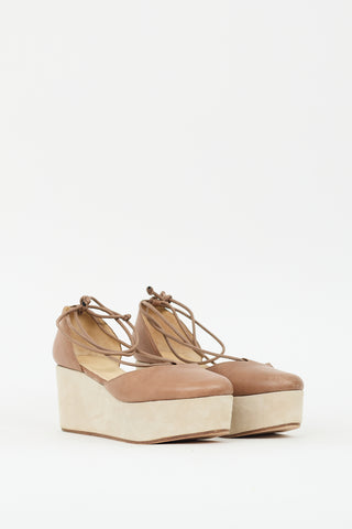 Brunello Cucinelli Brown & Beige Leather D'orsay Wedge