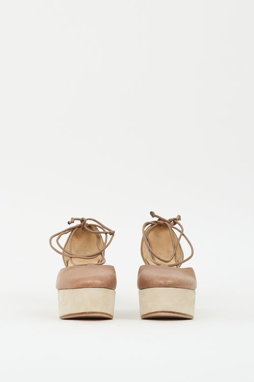 Brunello Cucinelli Brown & Beige Leather D'orsay Wedge