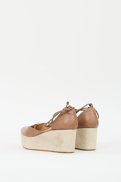 Brunello Cucinelli Brown & Beige Leather D'orsay Wedge