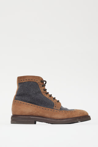 Brunello Cucinelli Brown & Grey Suede Eyelet Cutout Boot