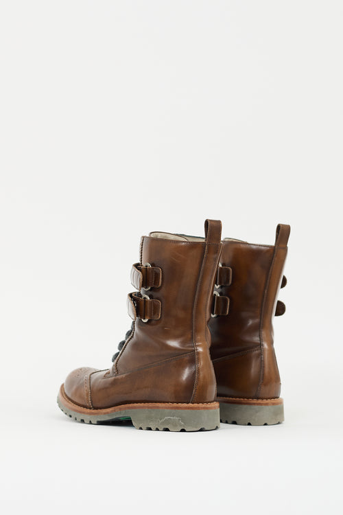 Brunello Cucinelli Brown Leather Brogue Lace Up Boot