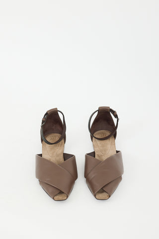 Brunello Cucinelli Brown Leather Monili Ankle Strap Sandal