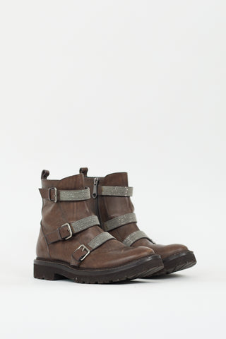 Brunello Cucinelli Brown Leather Monili Strap Boot