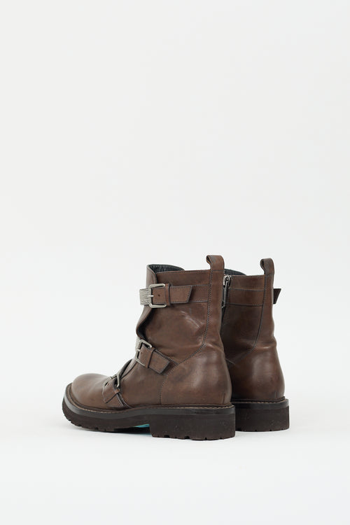 Brunello Cucinelli Brown Leather Monili Strap Boot