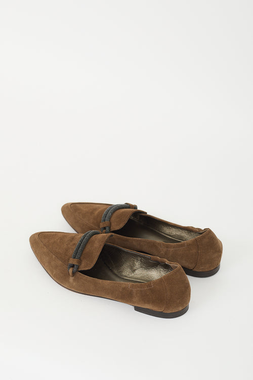 Brunello Cucinelli Brown Suede Monili Embellished Loafer