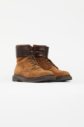 Brunello Cucinelli Brown Suede & Leather Lace Up Boot