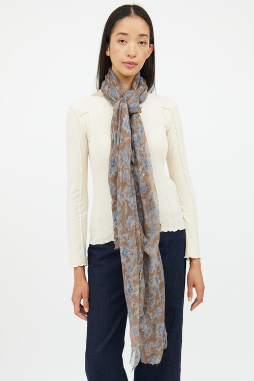 Brunello Cucinelli Brown & Blue Cashmere Scarf