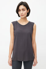 Brunello Cucinelli Dark Grey Silk & Wool Trim Blouse