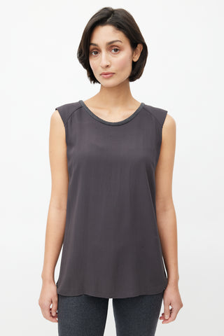 Brunello Cucinelli Dark Grey Silk & Wool Trim Blouse