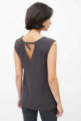 Brunello Cucinelli Dark Grey Silk & Wool Trim Blouse