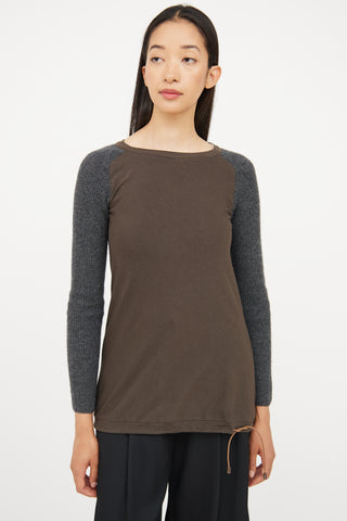 Brunello Cucinelli Green & Grey Knit Top