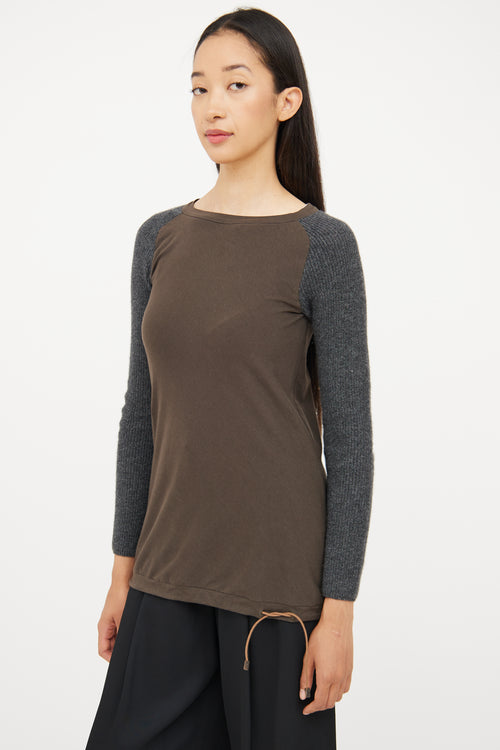 Brunello Cucinelli Green & Grey Knit Top
