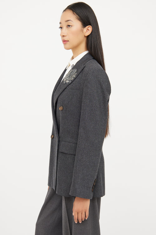 Brunello Cucinelli Grey Stripe Wool Blazer