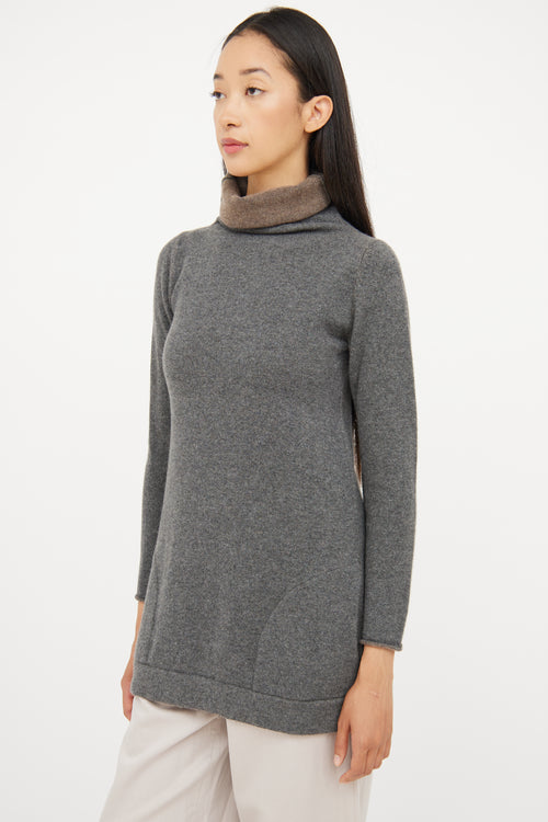 Brunello Cucinelli Grey Cashmere Long Sleeve Sweater