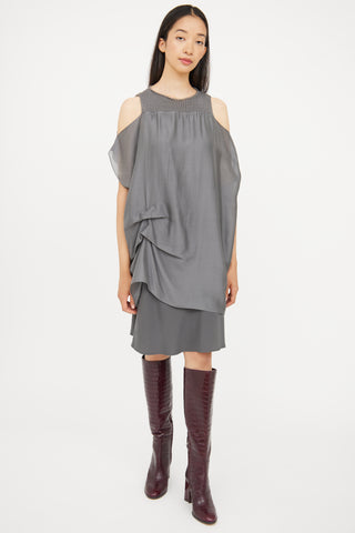 Brunello Cucinelli Grey Silk & Knit Dress