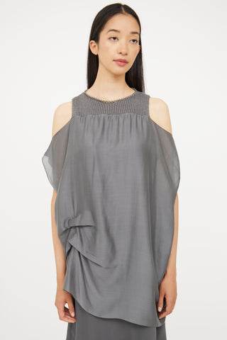 Brunello Cucinelli Grey Silk & Knit Dress