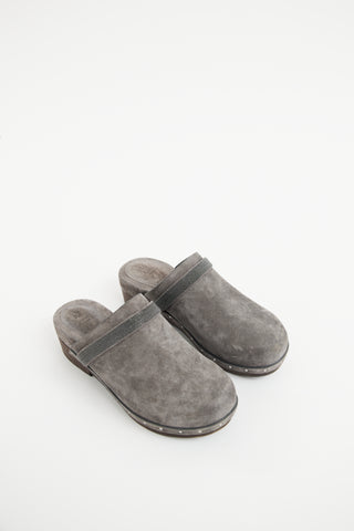 Brunello Cucinelli Grey Suede Monili  Clog