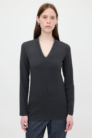 Brunello Cucinelli Jersey Monili Long Sleeve Top