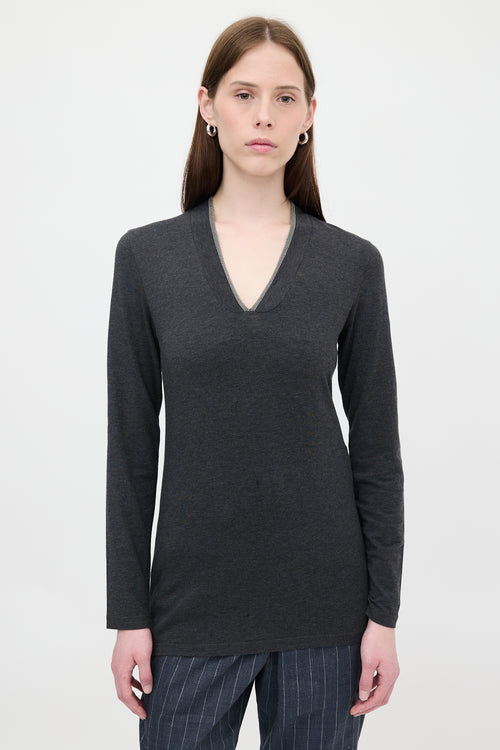 Brunello Cucinelli Jersey Monili Long Sleeve Top