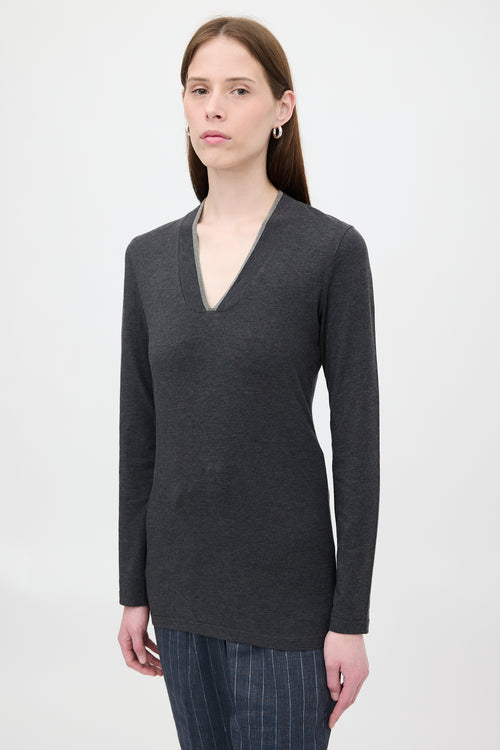 Brunello Cucinelli Jersey Monili Long Sleeve Top
