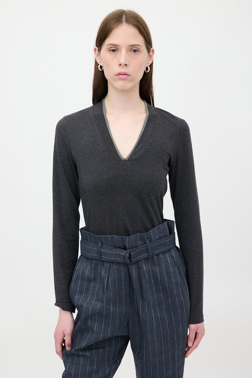 Brunello Cucinelli Jersey Monili Long Sleeve Top