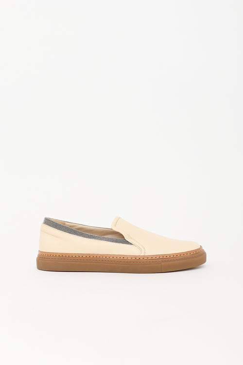 Brunello Cucinelli Leather Monili Slip On Sneaker