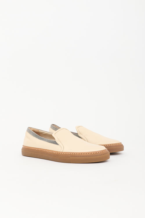 Brunello Cucinelli Leather Monili Slip On Sneaker