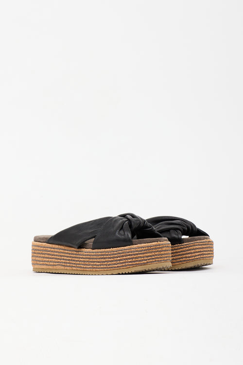 Brunello Cucinelli Leather Monili Platform Slide