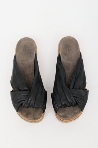 Brunello Cucinelli Leather Monili Platform Slide