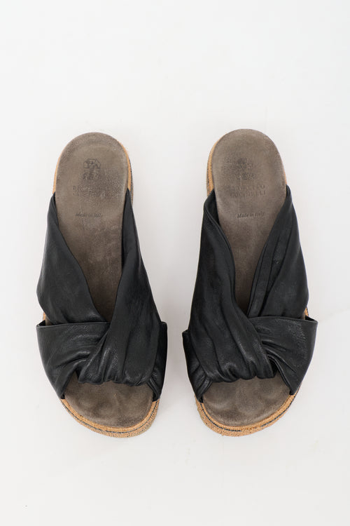 Brunello Cucinelli Leather Monili Platform Slide